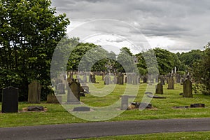 English old graveyard landscape in cloudy day, toxteth park cemetery, view of old cemetery park Liverpool