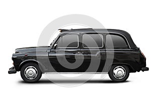 English old taxi, black cab on white