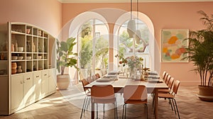 English Pale Ale Dining Room With Light Peach Walls In Tel Aviv photo