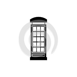 English Phone Booth, London Telephone Box. Flat Vector Icon illustration. Simple black symbol on white background. English Phone