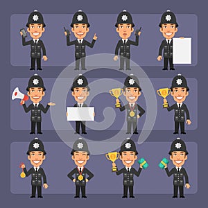 English police officer in different poses and emotions Pack 1. Big character set