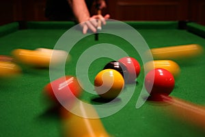 English pool balls in motion