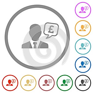 English Pound financial advisor flat icons with outlines