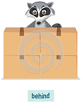 English prepositions, raccoons behide the boxes