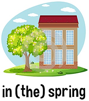 English prepositions of time with spring scene