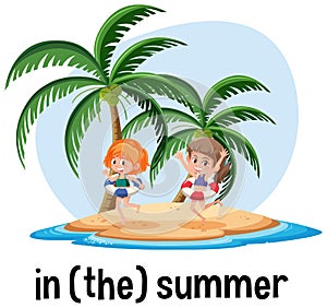 English prepositions of time with Summer scene