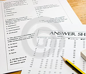 English question and answer sheet on table