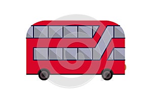 English red double-decker bus side view flat style