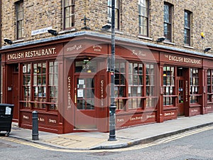 The English restaurant.Family run traditional British food & drink. London, UK.