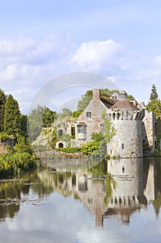 English romantic castle with reflections in water