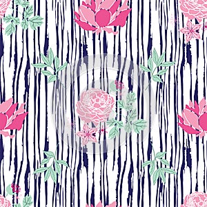 English roses and stripes seamless pattern print. Vector