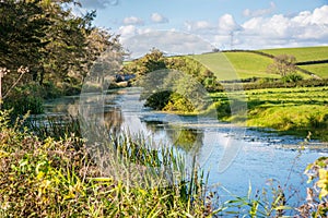 English rural countryside scenery on British waterway canal