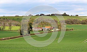 English rural landscape in the Chiltern hills with Farm in the background