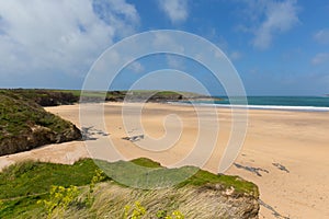 English sandy beach Harlyn Bay North Cornwall England UK near Padstow and Newquay