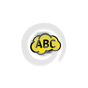 English school badge vector logo, language learning emblem icon with bubble speeches and a b c letters inside, symbol of