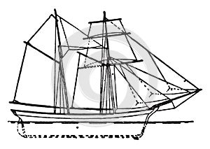 English Schooner, vintage illustration