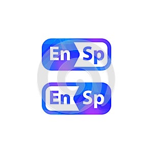 English Spanish dictionary logo. Foreign language phrasebook logotype. Translation button icon. Isolated spoken English