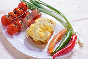 English style scrambled eggs on toast