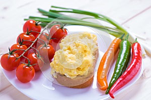 English style scrambled eggs on toast