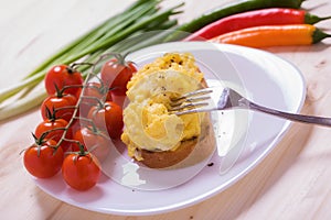 English style scrambled eggs on toast