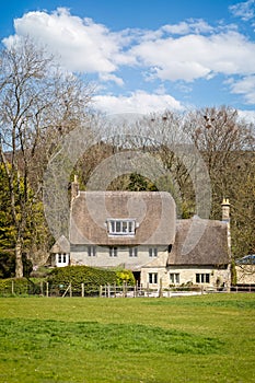 English thatched cottage set in beautiful countryside in Corton, Wiltshire, UK