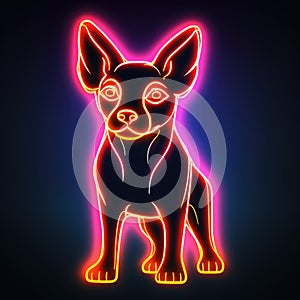 English toy terrier. Neon outline icon with a light effect