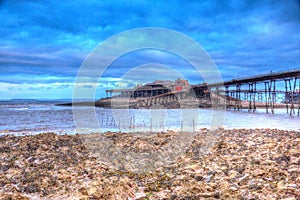 English Victorian pier Birnbeck island Weston-super-Mare Somerset England in colourful HDR