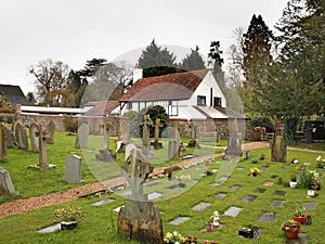 English Village Churchyard and Cottage