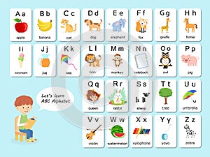 Inglés diccionario a el alfabeto rayo tarjeta sobre el ayuda el estudio a educación en jardín de infancia. las palabras de volar 