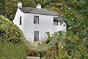 English white cottage in woodland