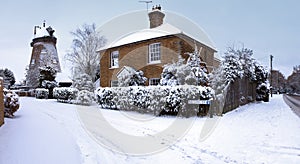 English Windmill Snow scene