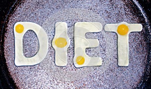 The word DIET from fried egg