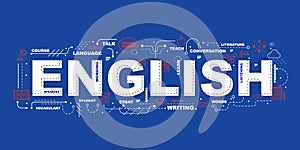 English word for education with icons flat design