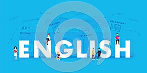 English word for education with icons flat design. Vector polyglot typographical wordcloud with mutiple words