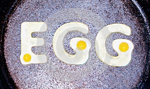 The word EGG from fried egg