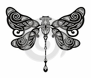 Engrave isolated dragonfly hand drawn graphic illustration