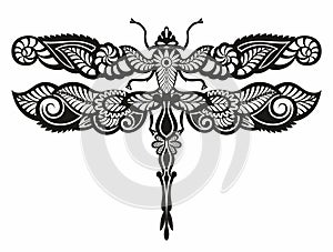 Engrave isolated dragonfly hand drawn graphic illustration. Vector illustration