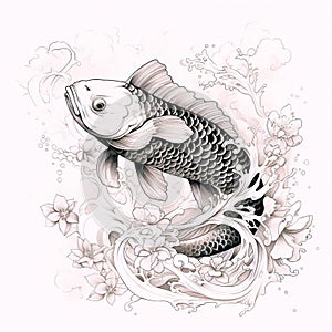 Engrave Koi Carp Wave