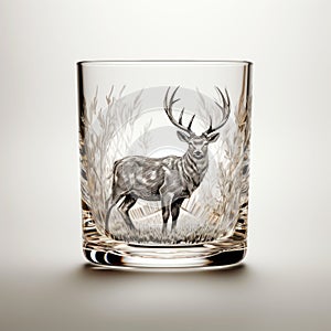 Engraved Crystal Deer Glass With Grassy Background