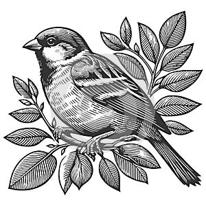 Engraved Finch onBranch engraving raster