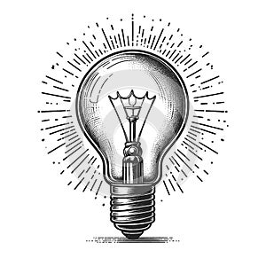 Engraved Light Bulb lamp sketch vector