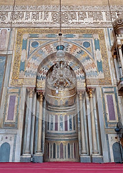 Engraved Mihrab niche at the Mosque and Madrassa School of Sultan Hassan, Cairo, Egypt