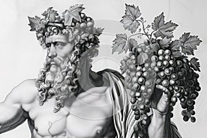 Engraved portrait of Bacchus the Roman god of wine photo