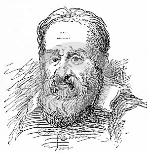 Engraved portrait of Galileo Galilei