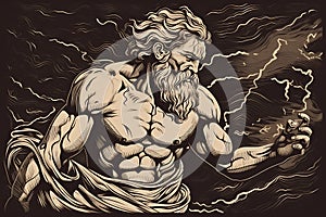 Engraved portrait of Zeus king of the gods on Mount Olympus