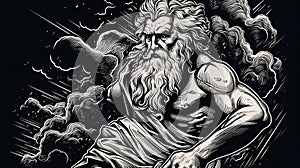 Engraved portrait of Zeus king of the gods on Mount Olympus