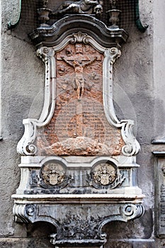 Engraved religious exterior wall stone plaque