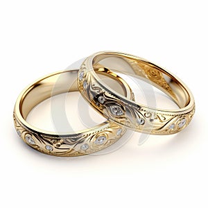 Engraved wedding rings on a pristine white background, Ai Generated