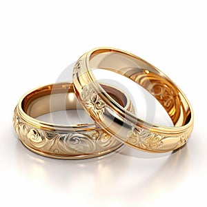 Engraved wedding rings on a pristine white background, Ai Generated