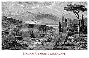 Vintage geographical image, Italian Apennines photo